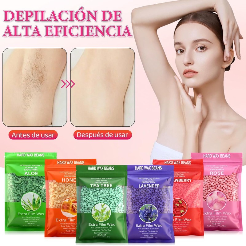 6PCS Cera para Depilar Granos, Cera sin Dolor, Granos de