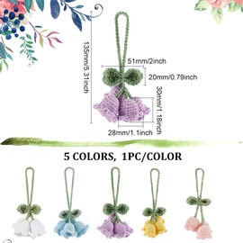FINGERINSPIRE 5 Pcs Crochet Flowers Crochet Bluebell Flower Pendant Knitted Bell Orchid Flower Pendant Lily of The Valley Cotton Knitting Hanging Ornament for Bag Car Rear View Mirror Keychain Decor