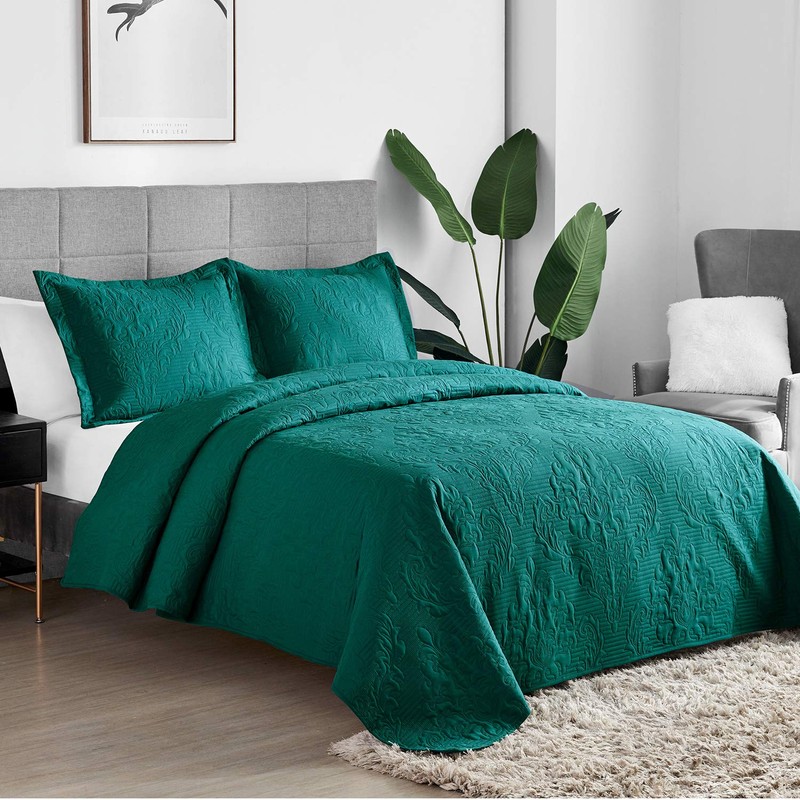 Hansleep Teal Quilt Queen Size - Damask Ultrasonic All Season