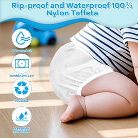 Reusable Waterproof 100% Nylon Taffeta Diaper Pants for Potty Training & Swimming, Leak-Proof & Rip-Proof, NewBorn (Fits up to 13 lbs), 2 Counts