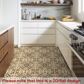 Nuxovilar Peel and Stick Vinyl Floor Tiles, 12x12 Inch Vintage Floral Geometric Pattern, Self-Adhesive Flooring (10 Pcs)
