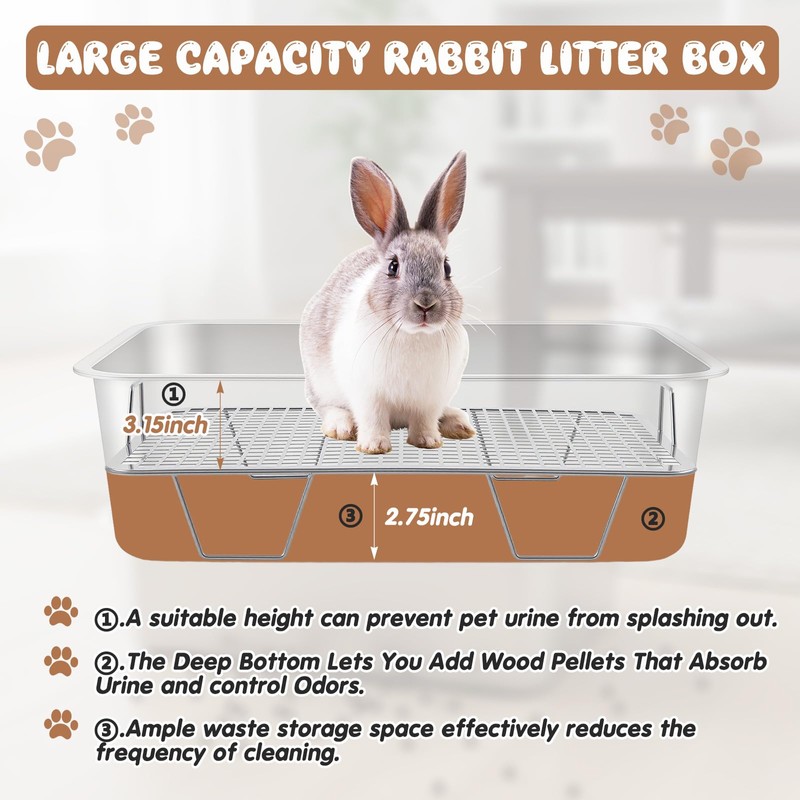 Maxcheck 2 Pcs Large Rabbit Litter Box, Stainless Steel Rabbit