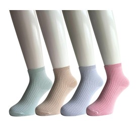 Mode Select Women's Socks, Thin, Ribbed, Spring/Summer, Pumps, Socks, Summer, Plain, 100% Cotton Front Thread, 9.1 - 9.8 inches (23 - 25 cm), Loose Opening Elastic Cuff, 4 Pair Set (Colors Available