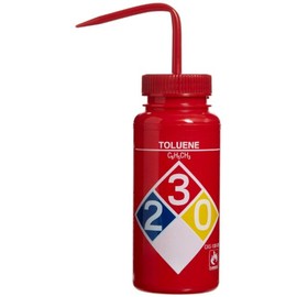 SP Bel-Art Safety-Labeled 4-Color Toluene Wide-Mouth Wash Bottles; 500ml (16oz), Polyethylene w/Red Polypropylene Cap (F11716-0016), Natural (Pack of 4)