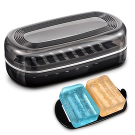 Bar Soap Travel Case with Lid Large Bar Soap Holder Travel Soap Container Shampoo and Conditioner Bar Container Soap Dish with Draining Layer for Camping, Gym, Bathroom Max,Black