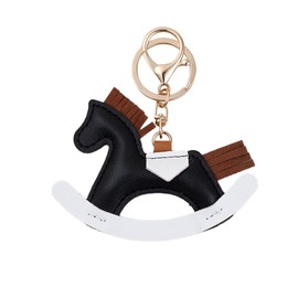Z'mura Horse Keychain Cute Leather Leather Backpack Bag Decoration Charm Simple Pair Gift Strap Collar Horse Valentine, Black