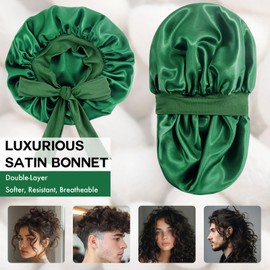 Doitory Satin Silk Bonnet for Sleeping Women, Double Layer Silk Sleep Shower Cap, Soft Satin Lined Bonnet with Tie Band for Natural & Curly Hair