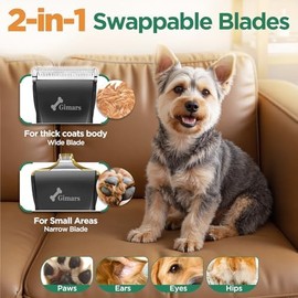 Gimars 4 in 1 Low Noise 4-Speed 7000 RPM Dog Clippers & Paw Trimmer, Cordless Professional Dog Grooming Clippers Kit, Rechargeable Pet Shaver with Comb & Scissors for Dogs, Cats & Horse Thick Hair