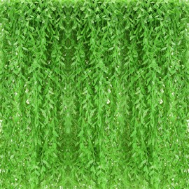 Riceshoot 48 Pcs Artificial Hanging Vines Fake Weeping Willow Leaves Decor Fake Seaweed Artificial Vines Greenery Garland for Wedding Party Backdrop Wall Decor Garden Patio Backyard (Fruit Green)