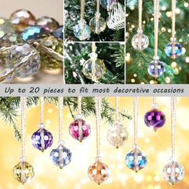 20 Pcs Crystal Glass Christmas Balls Ornaments, Prism Flower Xmas Tree Decorations Crystal Tree Decorations, Hanging Ornament (Multicolor)