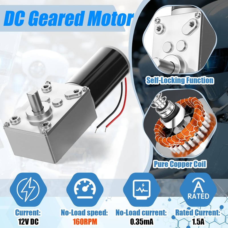 Copkim 6 Pack 12V DC Worm Gear Motor 8mm Coupling