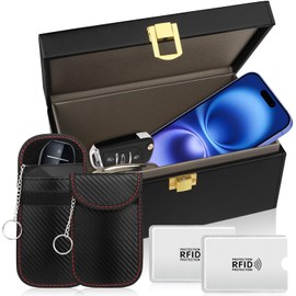 Faraday Box & 2 Bags & 2 Protective Cases, Keyless Go Protection Car Key Box RFID Signal Blocking 100% NFC Protection for Car Key Credit Card 19 x 12 x 9 cm