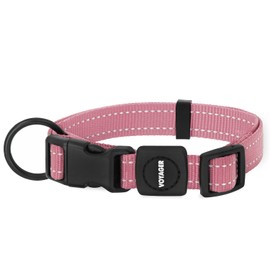 Best Pet Supplies Reflective Dog Collar with Adjustable Length, Heavy-Duty Buckle, and Strong Leash D-Ring, Training, Walking, Jogging Accessory for Small, Medium, and Large Breeds - Pink, L