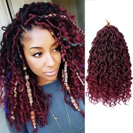 Faux Locs Crochet Hair 10 Inch Ombre Goddess Locs Crochet Hair for Women Soft River Locs Curly Pre Looped Crochet Braids with Curly Ends Boho Hippie Locs Synthetic Hair Extensions(6 packs, 1b/bug)