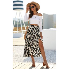 Newchoice Plus Size Skirts Bohemian,Self Tie Waist Sexy Hawaiian Wrap Cover Up Skirt (L,Leopard Khaki)