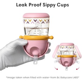 bc babycare Straw Sippy Cups for Toddler, No Spill Sippy Cups for Baby 1+ Year Old, Transition Weighted Sippy Cup with Straw and Strap, 10oz/300ml, Pink