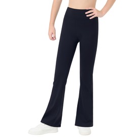 Gnainach Girls Flare Pants Size 14-16 Years Old Solid Black Bootcut Leggings Fashion Soft Stretch Activewear for Youth Yoga Workout