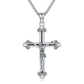 Jesus Cross Crucifix Pendant 925 Sterling Silver Necklace Religious Catholic Jewelry for Women Men