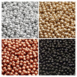 Tschechische Gepresste Glasperlen, Rund 4 mm. Vier Farben. Insgesamt 400 Perlen. Set RP 402 (4RP007 4RP008 4RP009 4RP010)