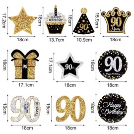 30 Pieces 90th Birthday Party Decorations, Decorative Cards and Hanging Swirls Ceiling Decorations Shiny Celebration for Supplies