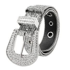WELROG Belt Women's Rhinestone Belt - BB Belt y2k Belt Western Cowgirl Leather Belt for Jeans Men, A-silver, 35W
