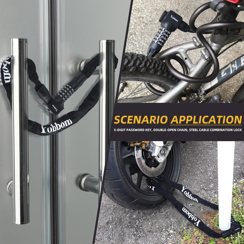 Yobbom Heavy Duty Chain Lock & Combo Cable Lock with