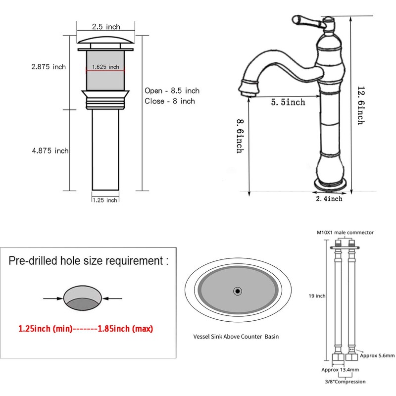 GGStudy 360° Swivel Single Handle One Hole Bathroom Vessel Sink