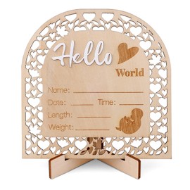 Baby Announcement Sign, 5.5 Inch Wooden Birth Announcement Board Hello World Welcome Newborn Sign Arch Shape Baby Name Sign for Girl Boy Photo Prop Baby Shower Nursery Hospital