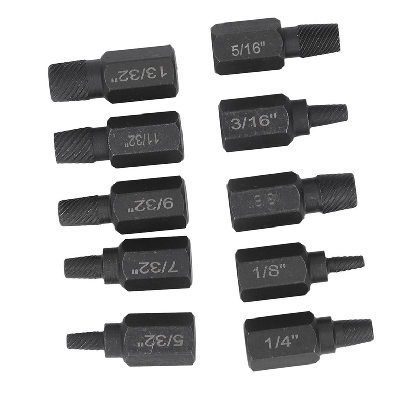 10Pcs Broken Screw Extractor Set 1/4 7/32 3/16 5/32 1/8