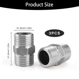 TIANLIN Double Nipple 1/2 Inch, Pack of 3 Shower Hose Adapter, 304 Stainless Steel 1/2 Inch Extension, for Valves Water Pipes and Heating Pipe Connections
