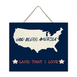 Distressed Established Wood Sign God Bless America US Outline Vertical Wood Plaque Sign Quote Rustic Stars & Stripes USA Room Decor Signs for Nursery Mantel 10x12 Inch