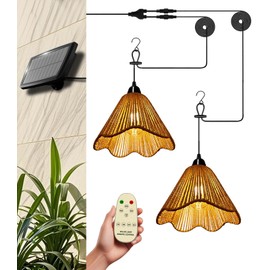 Solar Chandelier Outdoor Waterproof, Gazebo Lights Solar Powered with Remote Control, Boho Hanging Pendant Light for Porch, Patio, Pergola, Shed, Garden Decor, Balcony(2 Lights)