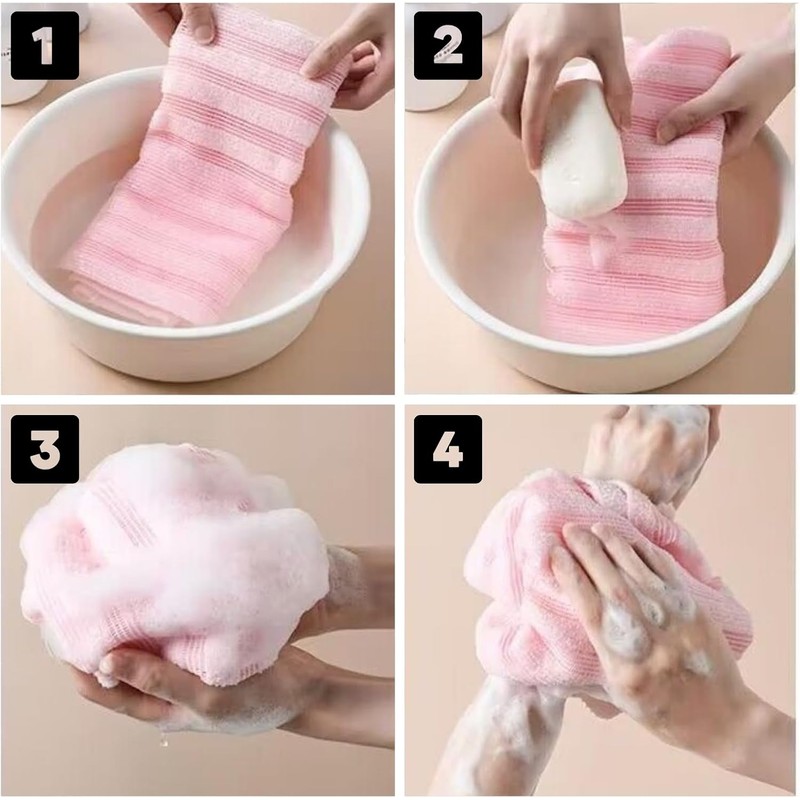 Toalla exfoliante corporal japonesa Rosa KEYRI de doble textura para