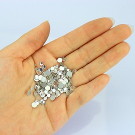 LolliBeads Resin Crystal Round Nail Art Mixed Flat Backs Acrylic Rhinestones Gems,Mix Size 1.5-5 mm, Color Crystal White (1200Pcs)