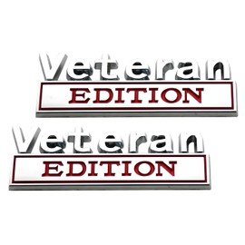 Pair Set Veteran Edition Emblem 3D Letters Badge Decal Replacement for Vehicle, Truck, SUV, Door Decoration (Silver Red)