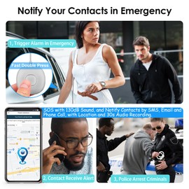 5-in-1 Smart Personal Safety Alarm for Women Self Defense, Notify Emergency Contact by Email/SMS/Phone Call, 130dB Sound, GPS Location and Audio Record, Bluetooth Key Finder, Phone Anti-Lost