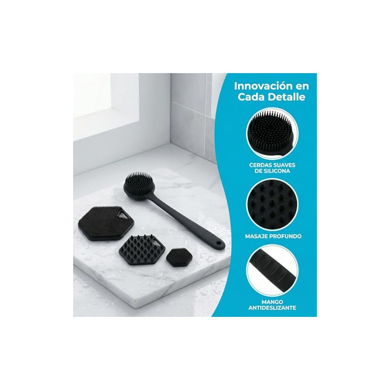 4pzs Cepillo Silicona Cuerpo Cepillos Corporales Baño Espalda Mango Largo