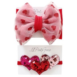 LilPinkGoose Heart Shape Head Wrap & Triple Sequin Heart Nylon Headband for Valentine's Day Baby Girls and Toddlers (Red, One Size)