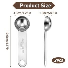 Yuanchu 2pcs 1 Teaspoon(1/3 tbsp | 5 ml | 5 cc | 1/6 oz) Measuring Spoons, 18/8 Food Grade Stainless Steel, More Corrosion Resistant, Wide Handle Anti-Shake Measure Ground Coffee Grains Protein Spices