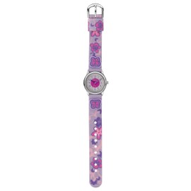 JACQUES FAREL HCC 3140 Children's Watch Learning Watch Girls Analogue Quartz with Textile Strap Butterflies Flowers Purple Pink Lilac, purple, Strap.