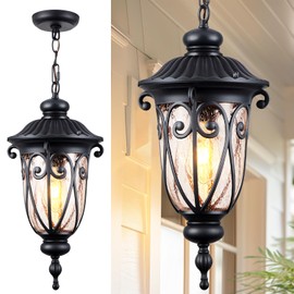 VIANIS Large Outdoor Pendant Lights, Black Hanging Porch Light Fixture, Waterproof Outdoor Hanging Light for House, Doorway, Entryway, 100% Aluminum, Anti-Rust, Vintage Style