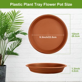 12 Pcs 12 Inch Plastic Plant Saucer Thicker Plastic Plant Tray Heavy Duty Round Flower Pot Saucers Water Planter Tray for Indoor Outdoor Plant Pots, Terracotta Color