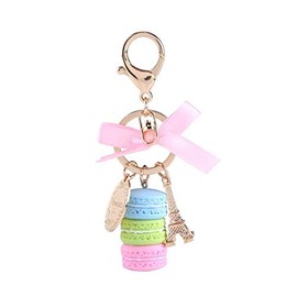 Keychain Keyring, Colorful Cute Crystal Alloy Macaroon Keychain Keyring Bag Pendant Car Charm Decoration,Eiffel Tower Pendant Keyring(Rose red)(Blue)