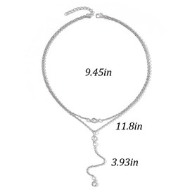 Fashband Boho Layered Crystal Choker Necklaces, Silver Pendant Necklace, Adjustable Necklace, Jewellery Accessories for Women and Girls, Metal