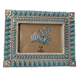 De Leon Collections 14250 Star Vintage Ornate Turquoise and Silver Tone 8.75 Inch Polyresin and Glass Western Southwest Decorative Home Décor Picture Photo Frame Holds a 4 x 6 Inch Photo