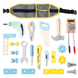 umu® Children's Wooden Tool Play Set with Drill, Saw, Screws, Hammer and Much More, Toy Tool Belt for Role Play, 25 Pieces Children's Tool Set, Wooden Toy for 3, 4, 5 Years Old