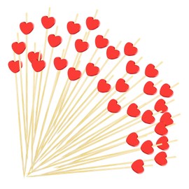 FUGUIR 100 Pcs Red Heart Cocktail Picks 4.7 Inch Long Bamboo Fancy Toothpicks Fruit Sticks Cocktail Skewers for Valentines Day Birthday Wedding Baby Shower Decoration Party Supplies