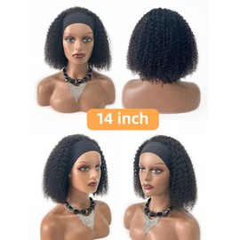 Headband Wigs Human Hair For Women Curly Wigs Human Hair Wigs Afro Kinky Curly Human Hair 100% Glueless Wig None Lace Afro Hair Wigs 180% Density 10 Inch