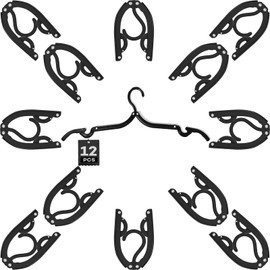 KaKuLan 12 PCS Travel Hangers Portable Foldable Clothes Drying Rack for Cruise Ship, RV, Camping, Airplane, Europe Vacation | Foldable Clothes Hangers Organizer for Suitcase Road Trip Essentials Black