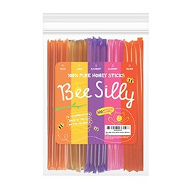 Bee Silly Flavored Honey Sticks (50 Pack), 5 Flavors: Peach, Lemon, Blackberry, Raspberry, Orange. 100% Pure American Honey, All Natural, NO Artificial Flavors, Fun on-the-go snacks for kids, Made USA